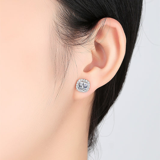 New Earrings S925 Sterling Silver Stud Earrings Hearts & Arrows Earrings