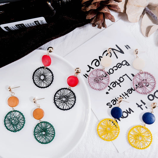 Dream Catcher Earrings Net red with long earrings wood earrings
