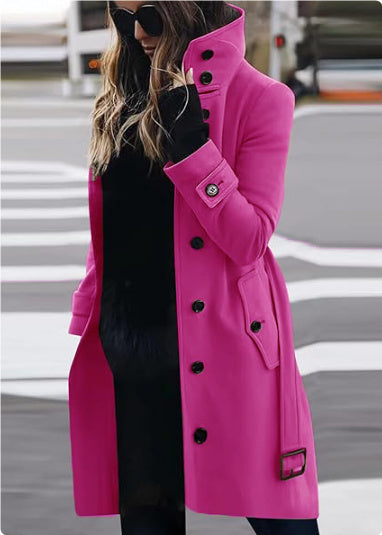 Women's Slim Fit Stand Collar Woolen Cardigan Coat