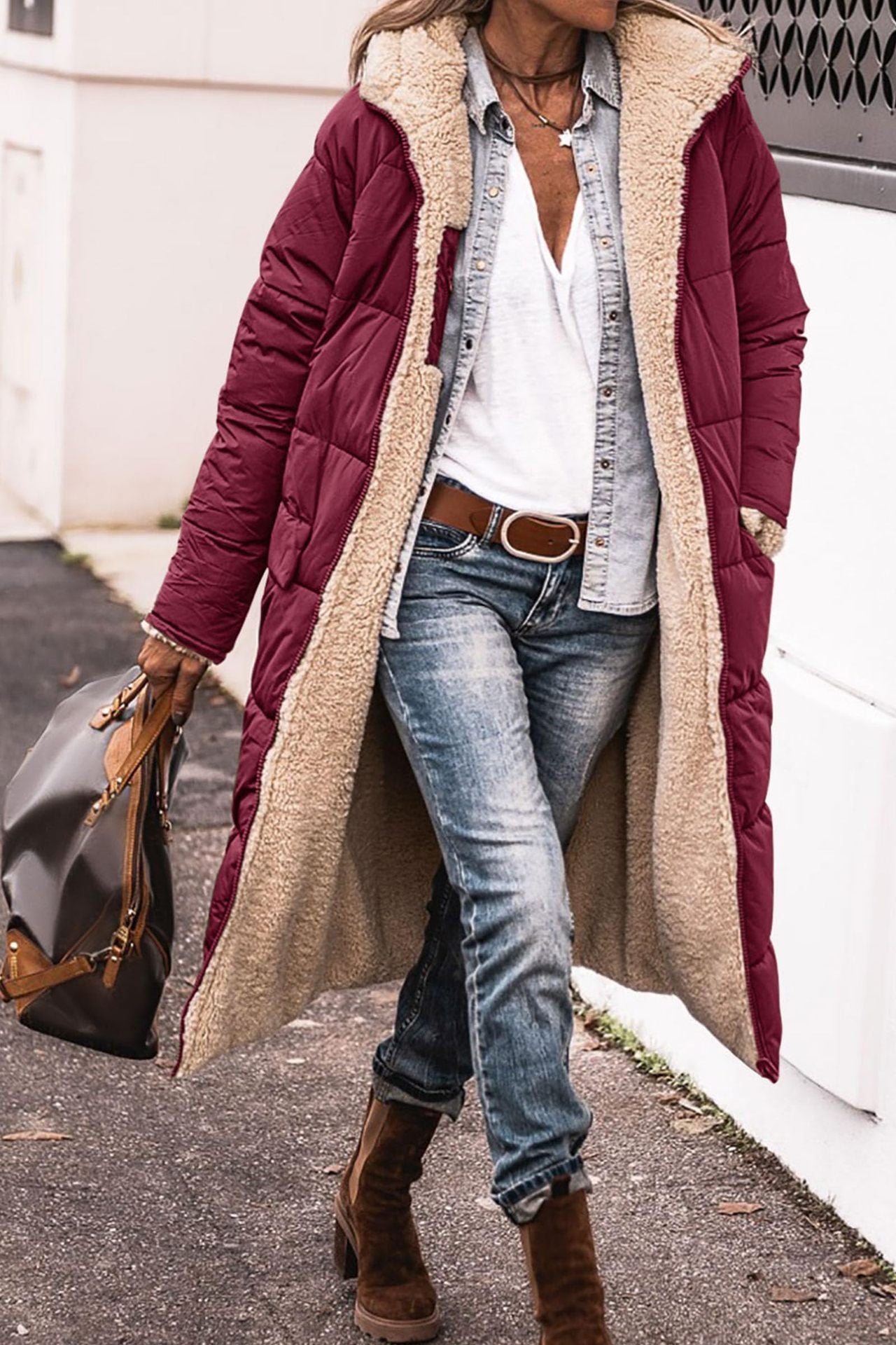 Women's Hooded Double-sided Slim Cardigan Coat