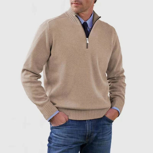 Men's Stand Collar Zip Knitted Sweater — Winter Long Sleeve