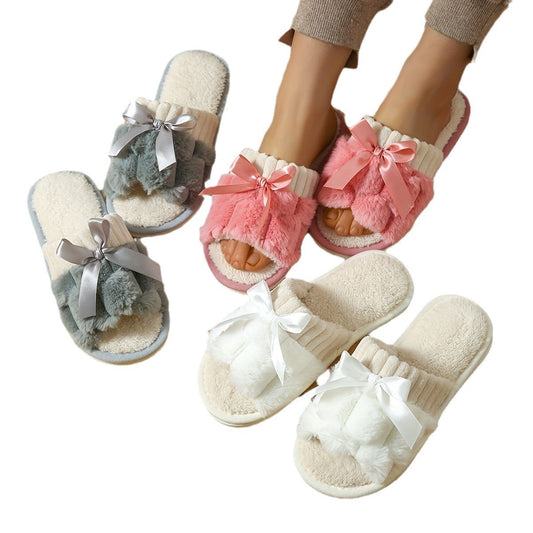 Bow Plush Indoor Slippers — Soft & Cosy House Shoes