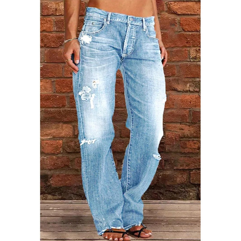 Ripped Jeans Loose Wide Leg Denim Pants Leisure Commuting Trousers Women's Clothing