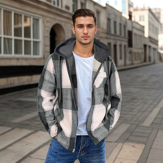 Men's Flannel Hooded Zip Jacket