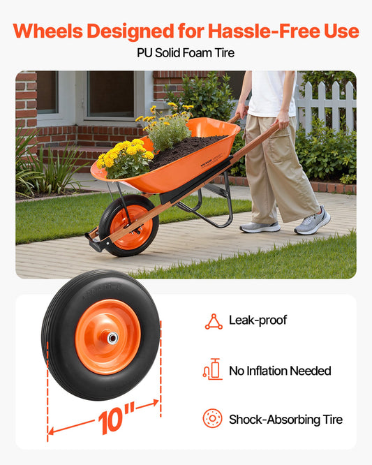 Wheelbarrow Cart, 5 Cu. Ft. Load & 330 Lbs Capacity, One Wheel Garden Dump Cart, Garden Wagon With Metal Handle & 16" Wide Track Wheels, Easy Loading Utility Yard Cart & Wagons For Lawn Farm