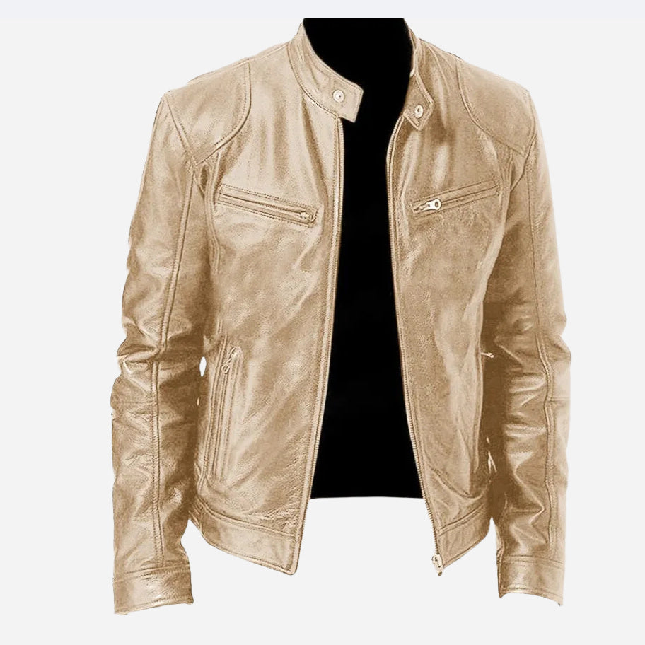 Men's PU Leather Zip-up Cardigan Jacket — Stand Collar