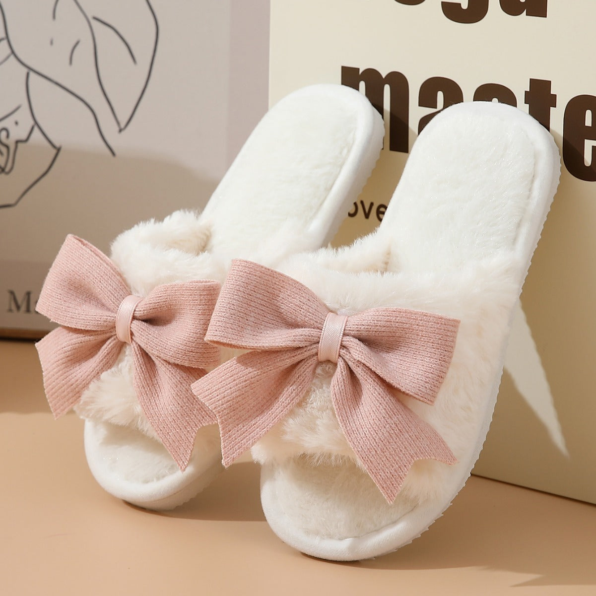 Women's Cute Bow Cotton Slippers — Thick Bottom Non-slip