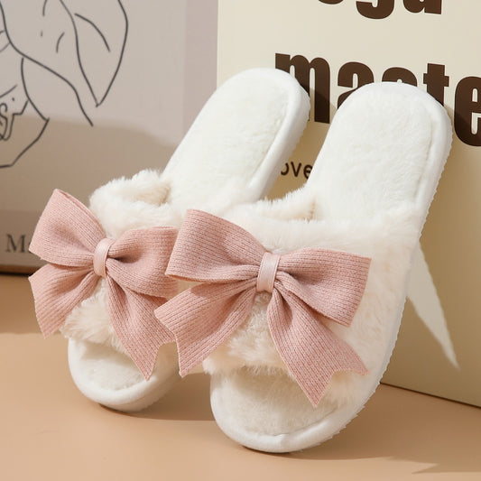 Women's Cute Bow Cotton Slippers — Thick Bottom Non-slip