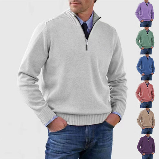 Men's Stand Collar Zip Knitted Sweater — Winter Long Sleeve