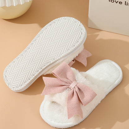 Women's Cute Bow Cotton Slippers — Thick Bottom Non-slip