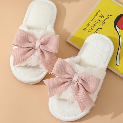 Women's Cute Bow Cotton Slippers — Thick Bottom Non-slip