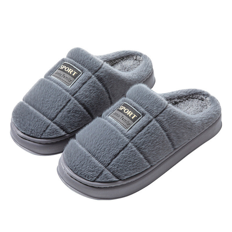 Men's Plaid Cotton Slippers — Thick-soled Non-slip Couple House Shoes