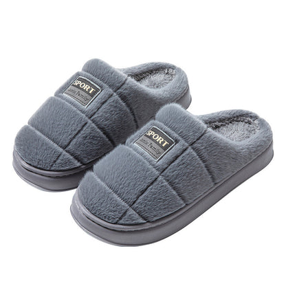 Men's Plaid Cotton Slippers — Thick-soled Non-slip Couple House Shoes