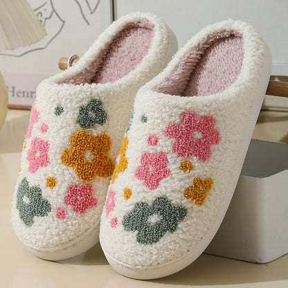 Colourful Floral Cotton Slippers — Warm Indoor House Shoes