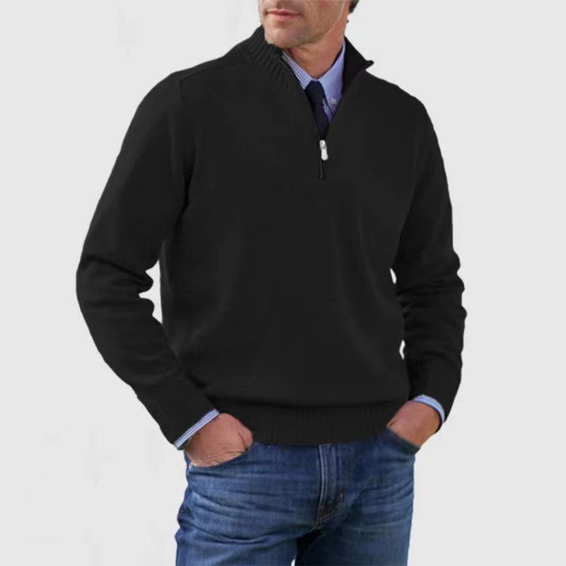 Men's Stand Collar Zip Knitted Sweater — Winter Long Sleeve