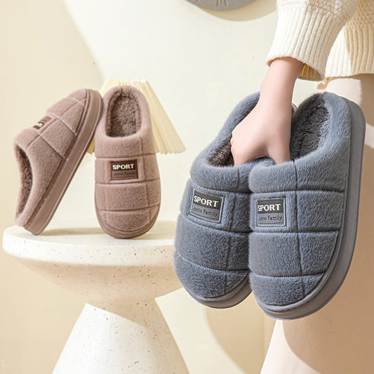 Men's Plaid Cotton Slippers — Thick-soled Non-slip Couple House Shoes