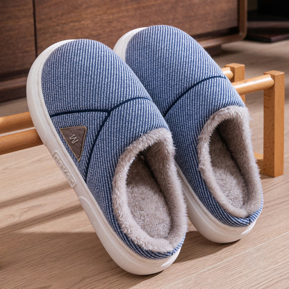 Solid Striped Fleece Slippers — Warm Couple House Shoes
