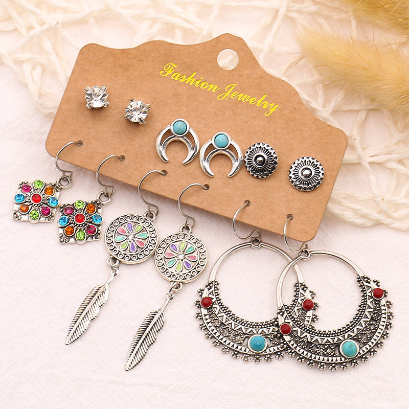 6-piece Earrings Leaf Wings Geometric Tassel Earrings Fashion Earrings