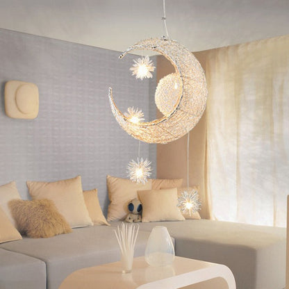 Aluminum Wire Star Moon Chandelier Restaurant Bar Bedroom Warm Lighting Simple Children's Room Lamps