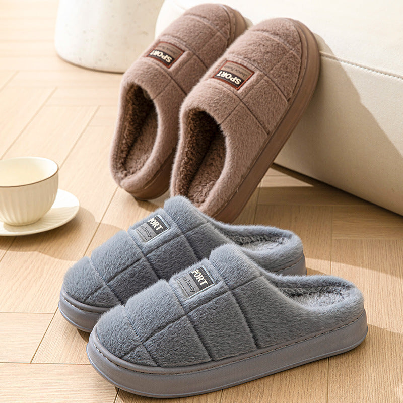 Men's Plaid Cotton Slippers — Thick-soled Non-slip Couple House Shoes