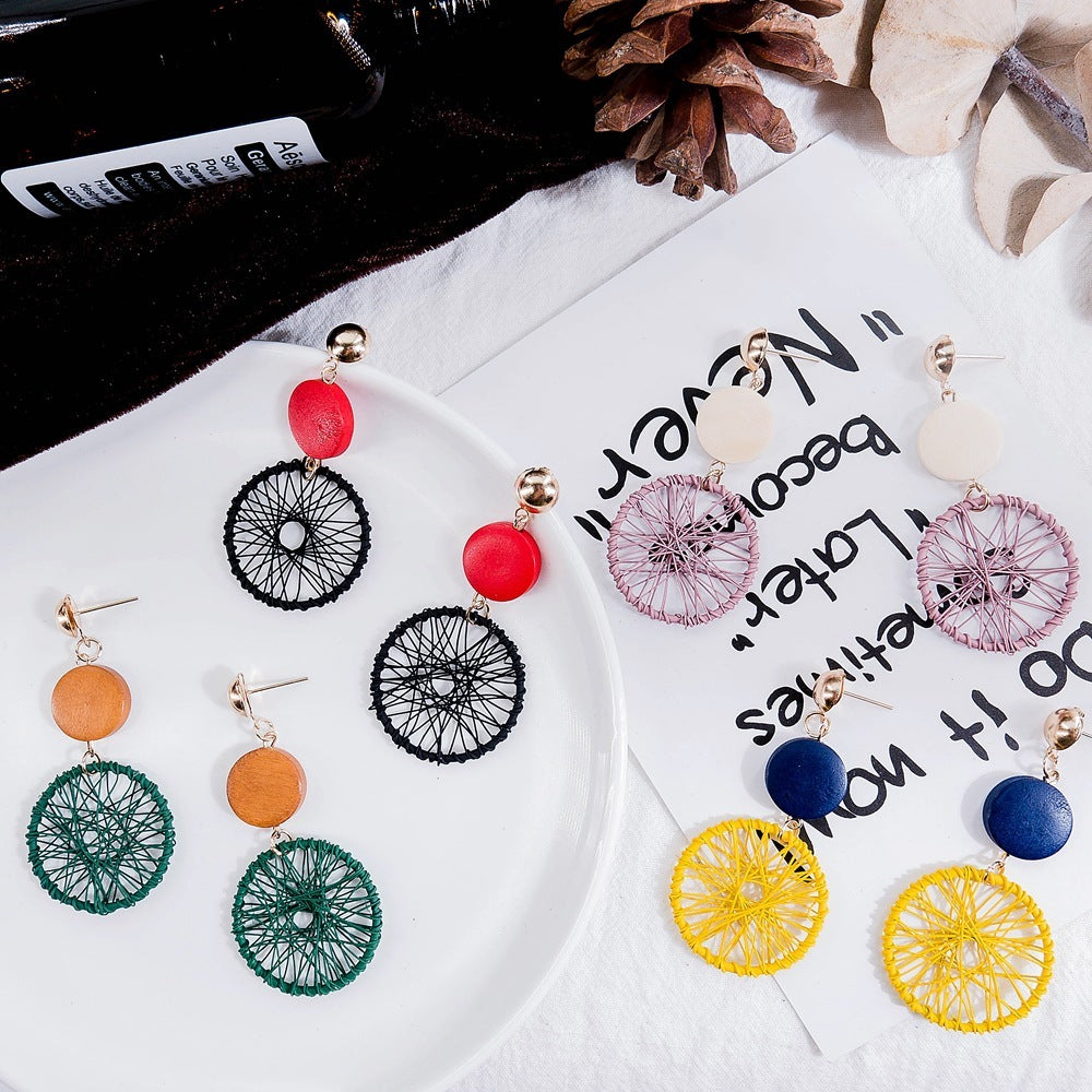 Dream Catcher Earrings Net red with long earrings wood earrings