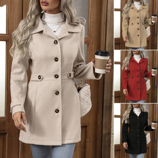 Women's Elegant Single-breasted Woolen Coat