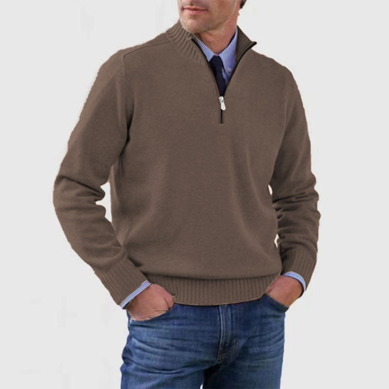 Men's Stand Collar Zip Knitted Sweater — Winter Long Sleeve