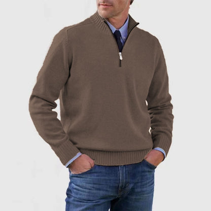 Men's Stand Collar Zip Knitted Sweater — Winter Long Sleeve