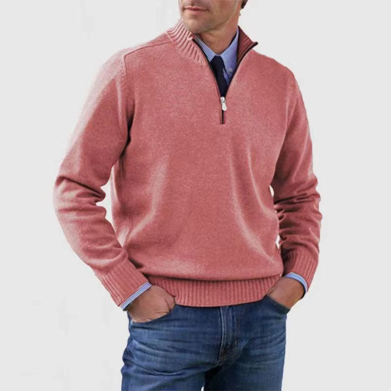 Men's Stand Collar Zip Knitted Sweater — Winter Long Sleeve