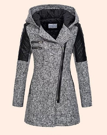 Women Warm Slim Full Zipper Coat Thick Woolen Coat Female Fall Winter Windbreaker Hooded Diagonal Zipper Women's Clothing