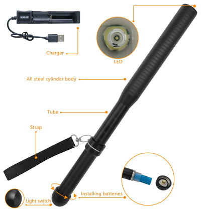Baseball LED Flashlight Rechargeable Torch Spotlight Emergency Security Work Light 3 Lighting Modes