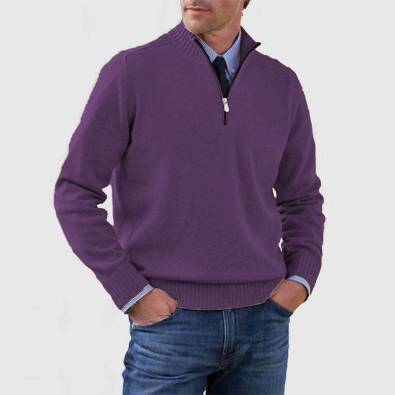 Men's Stand Collar Zip Knitted Sweater — Winter Long Sleeve