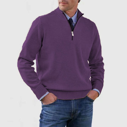 Men's Stand Collar Zip Knitted Sweater — Winter Long Sleeve