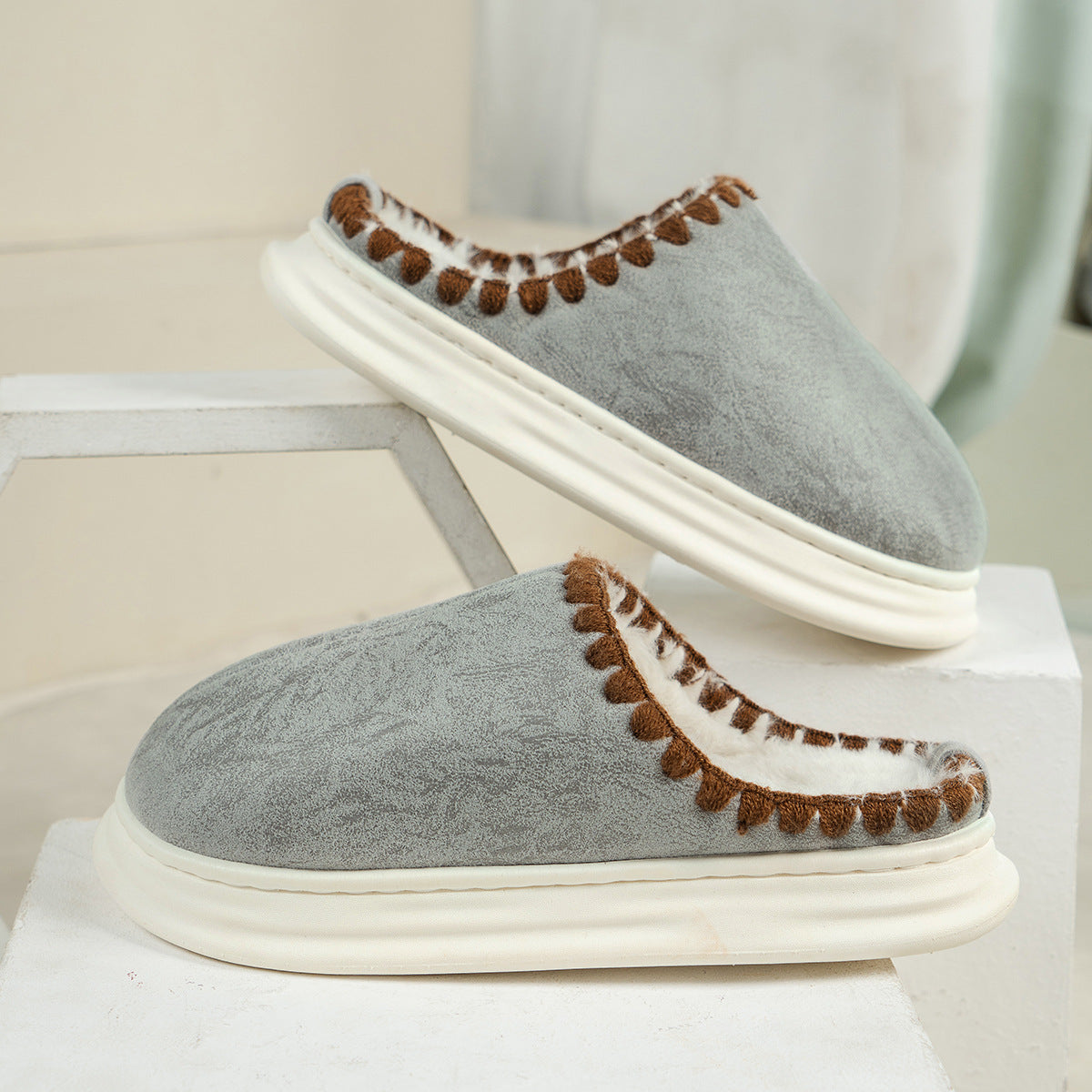 Winter Plush Cotton Slippers — Sewing-side Design for Couples