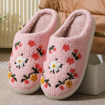 Colourful Floral Cotton Slippers — Warm Indoor House Shoes