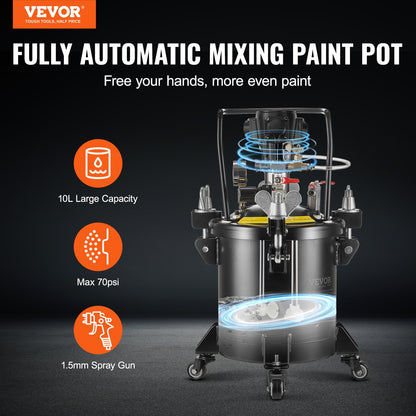 Spray Paint Pressure Pot, 10 L,2.5 Gal Fully Automatic Stirring Pressure Pot Tank, 70 Psi Adjustale Pressure, Pressure Pot Paint Tank With Spray Gun And Hoses, For Home Decor Industry Painting
