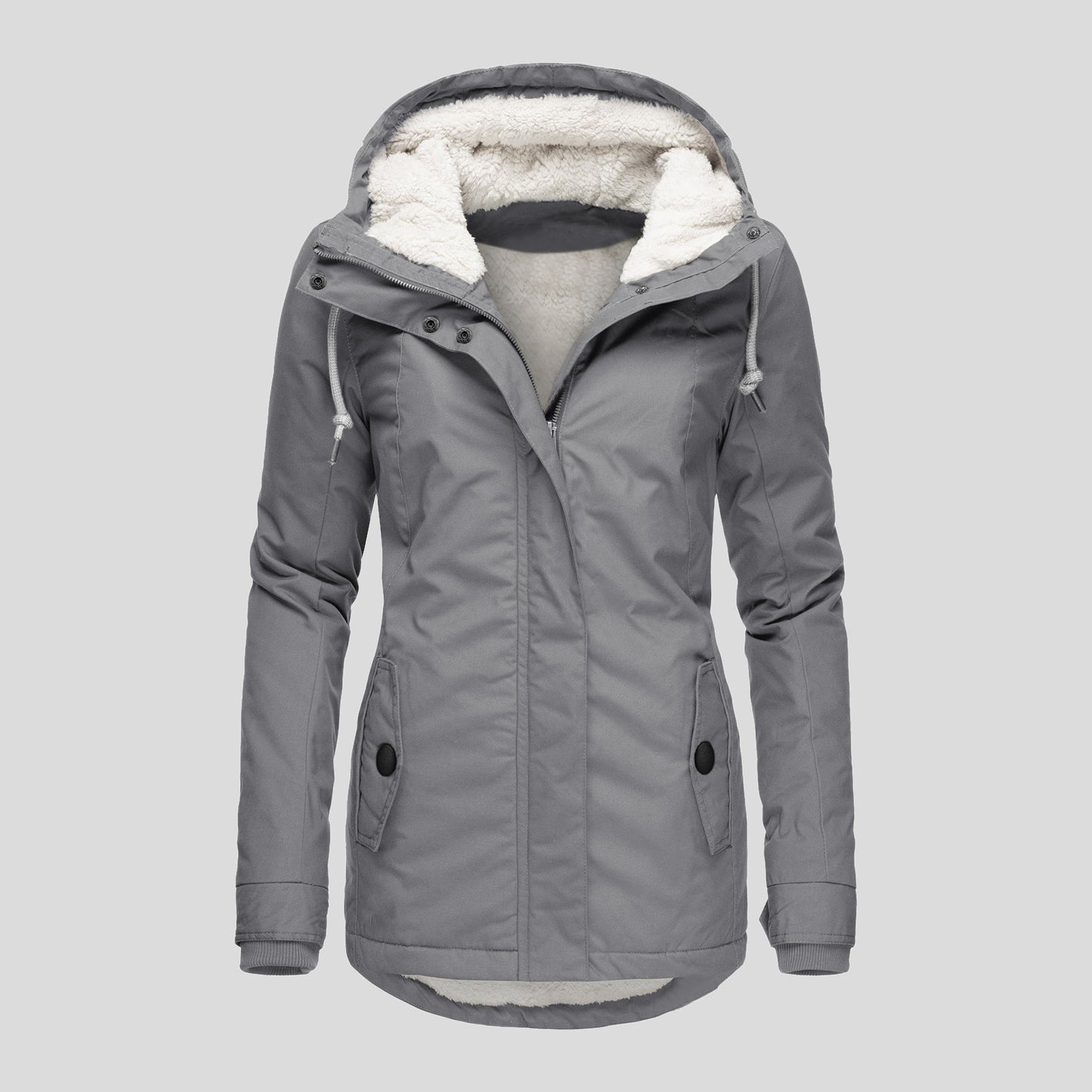 Women's Winter Hooded Fleece Jacket — Zip-up with Pockets