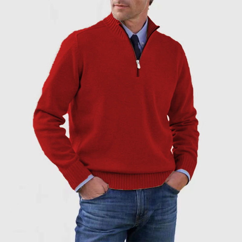 Men's Stand Collar Zip Knitted Sweater — Winter Long Sleeve