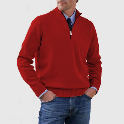 Men's Stand Collar Zip Knitted Sweater — Winter Long Sleeve