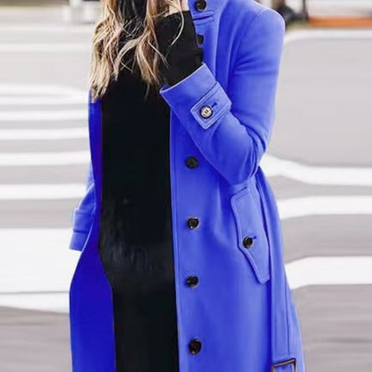 Women's Slim Fit Stand Collar Woolen Cardigan Coat
