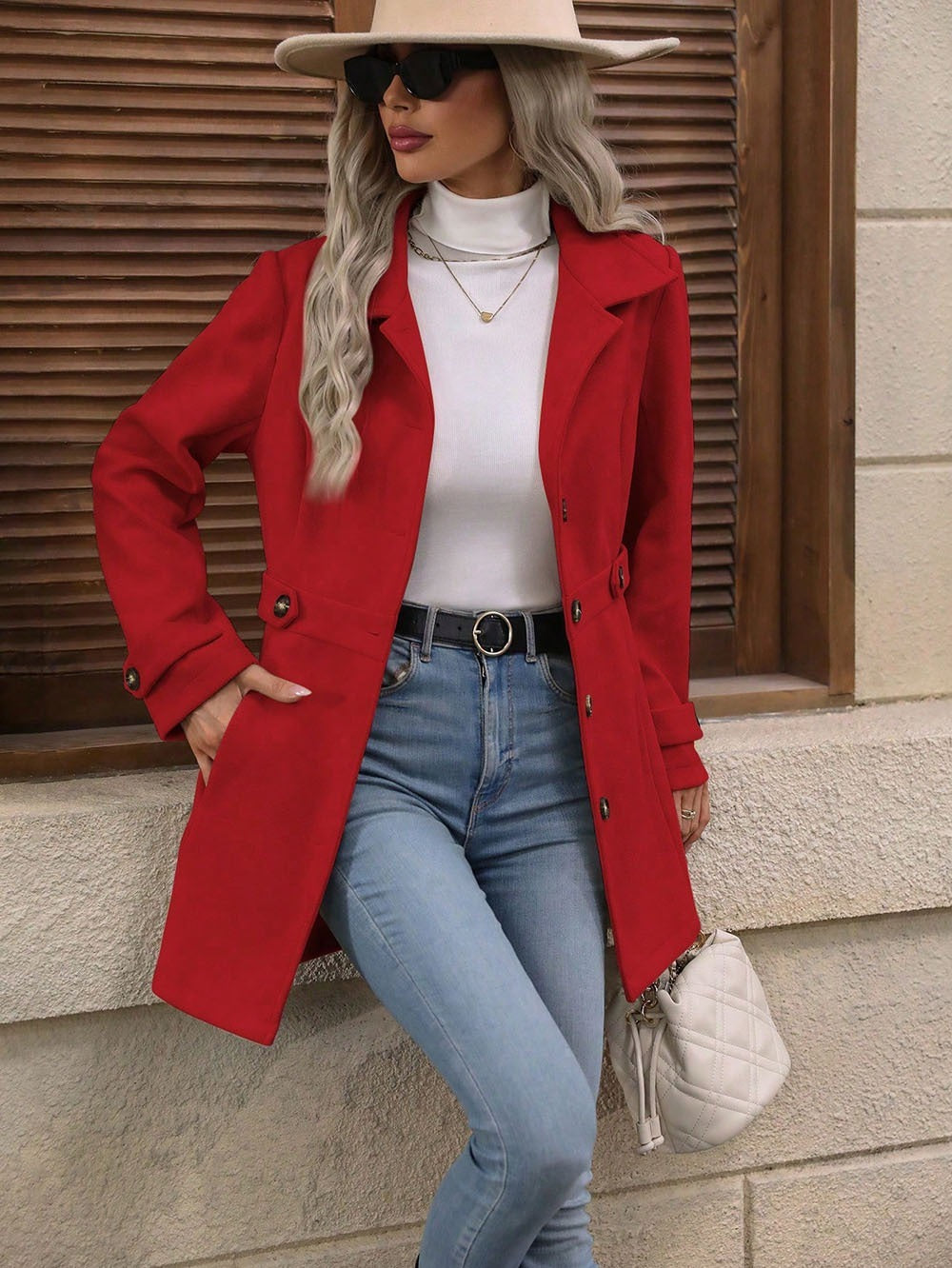Women's Elegant Single-breasted Woolen Coat