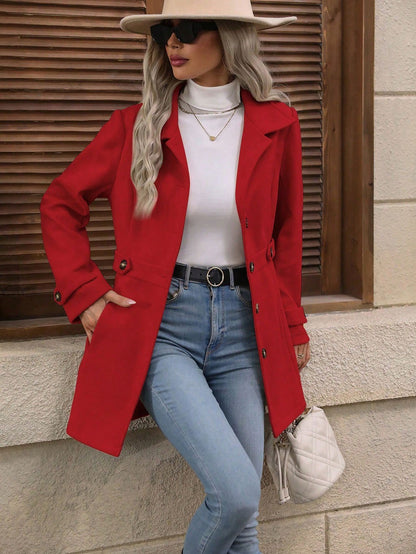 Women's Elegant Single-breasted Woolen Coat