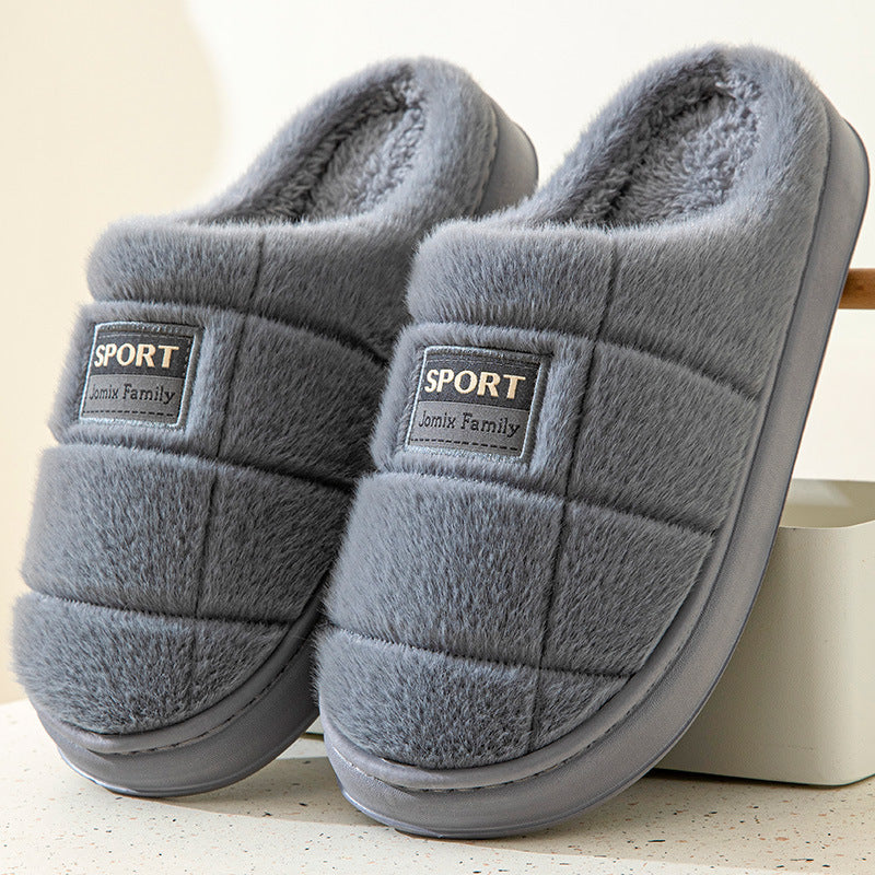 Men's Plaid Cotton Slippers — Thick-soled Non-slip Couple House Shoes