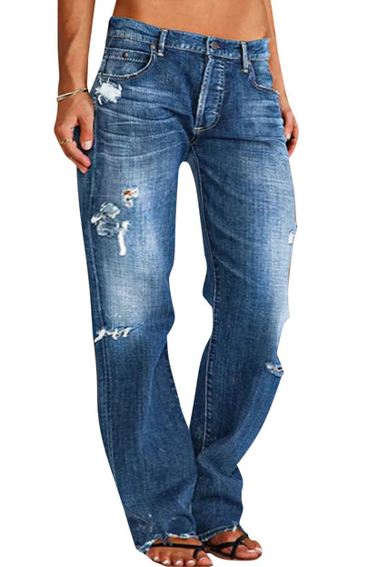 Ripped Jeans Loose Wide Leg Denim Pants Leisure Commuting Trousers Women's Clothing