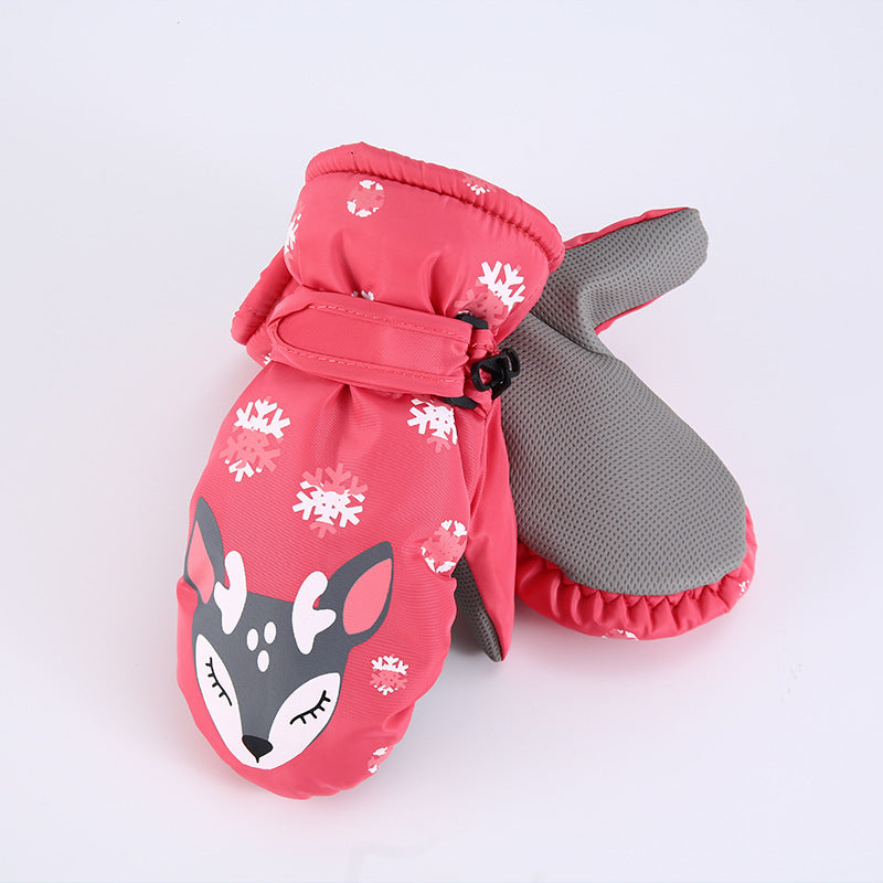 Cartoon Snowflake Deer Fever Gloves For Children