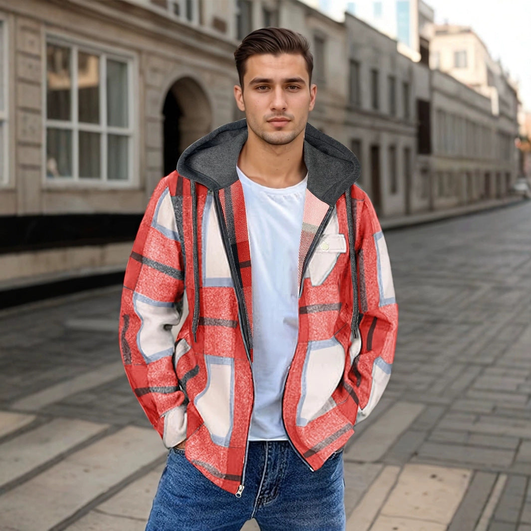 Men's Flannel Hooded Zip Jacket