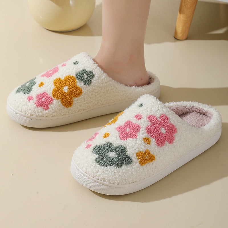 Colourful Floral Cotton Slippers — Warm Indoor House Shoes