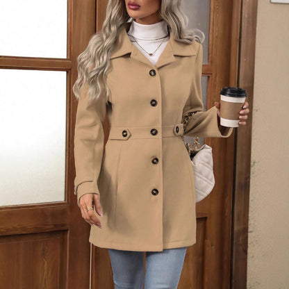 Women's Elegant Single-breasted Woolen Coat