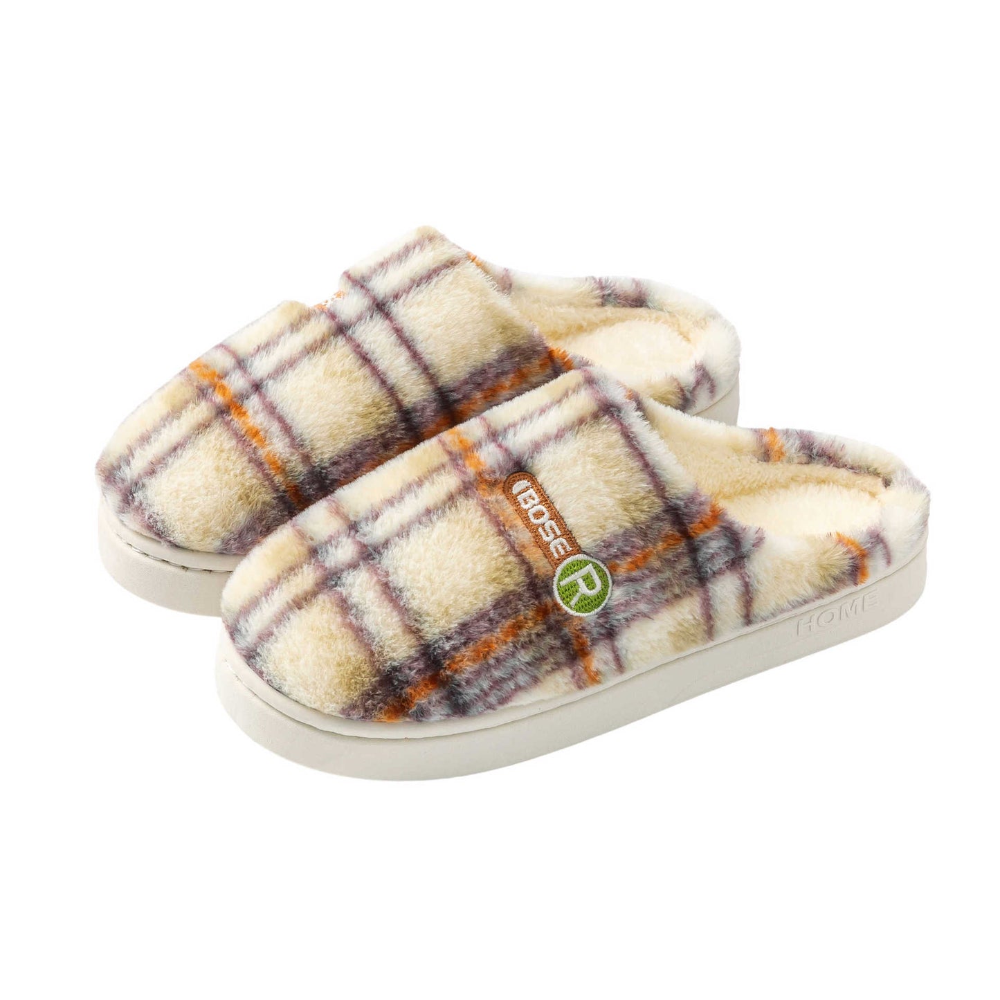 Women's Plaid Plush Cotton Shoes — Warm Non-slip Home Slippers