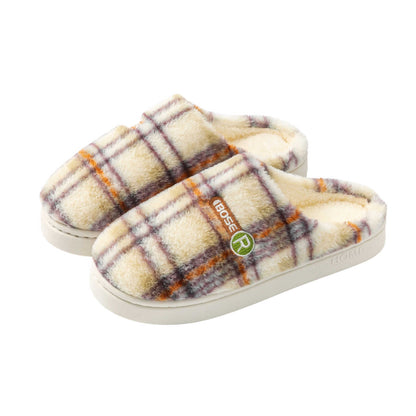 Women's Plaid Plush Cotton Shoes — Warm Non-slip Home Slippers